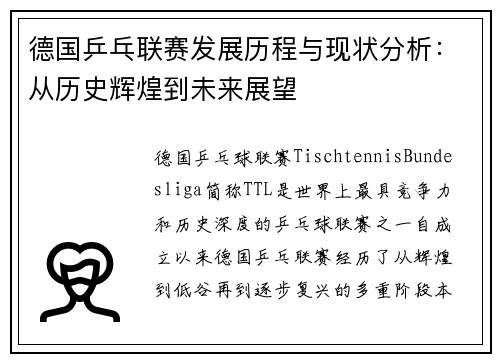 德国乒乓联赛发展历程与现状分析：从历史辉煌到未来展望
